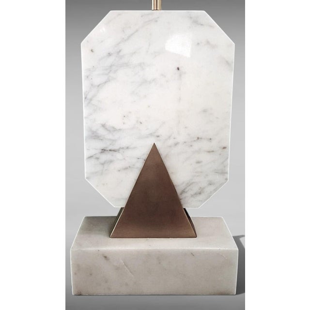 Italian Carrara Statuario White Marble and Brass Table Lamp For Sale - Image 13 of 18
