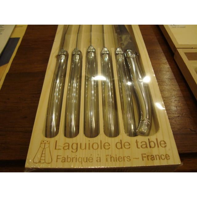et of 6 French Laguiole steak knives (stainless steel) designed by Jean Dubost with its "Authenticity Certificate". These...