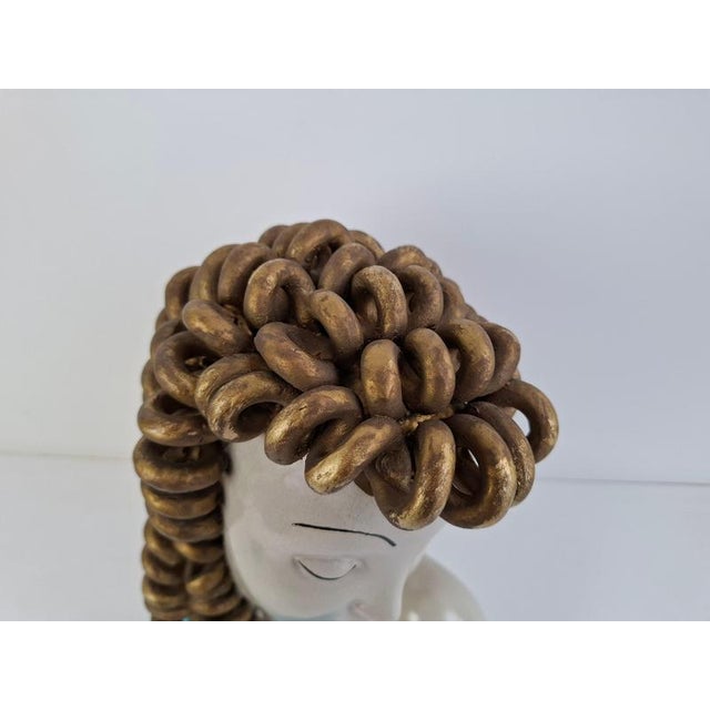 Art Deco Ceramic Bust of a Woman with Gilded Curled Hair, Czechoslovakia, 1930s For Sale - Image 9 of 18