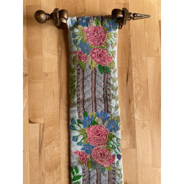 Vintage Floral Needlepoint Hanging With Cast Metal Brackets For Sale - Image 4 of 8