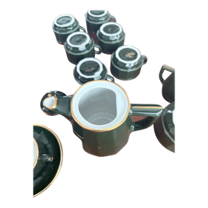 1980s Pristine Apilco French Green & Gold 18-Pc Espresso & Coffee Set - Flawless Trim