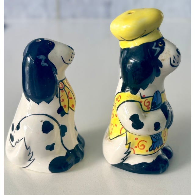 2001 Candace Reiter "Dogzilla" Chef Dogs Ceramic Salt & Pepper Shakers - Set of 2 For Sale - Image 4 of 13