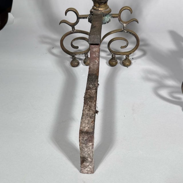 Antique Federal Style Brass and Iron Fireplace Set—Five Pieces For Sale - Image 9 of 14