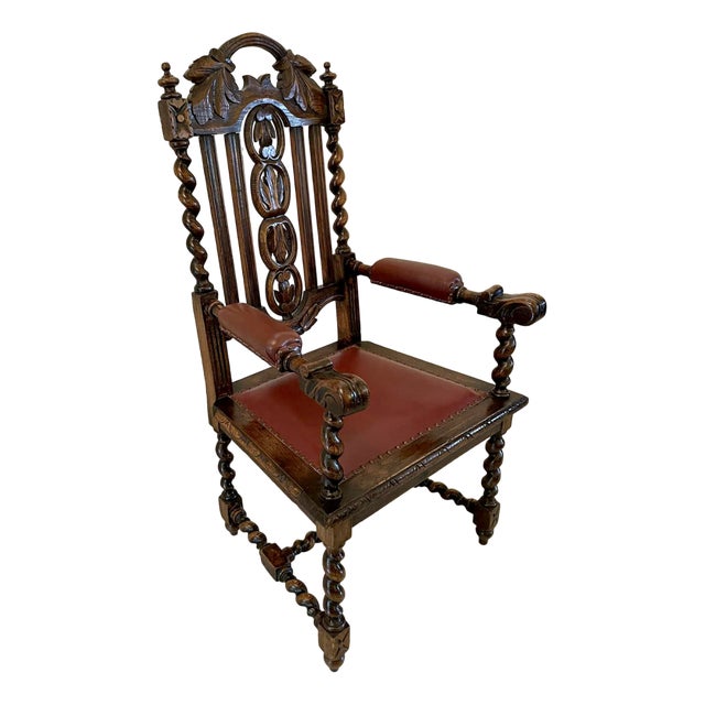 Large Victorian Carved Oak Armchair, 1860s For Sale