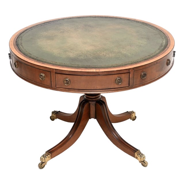 Antique Regency Leather Top Drum Table, 1890s For Sale