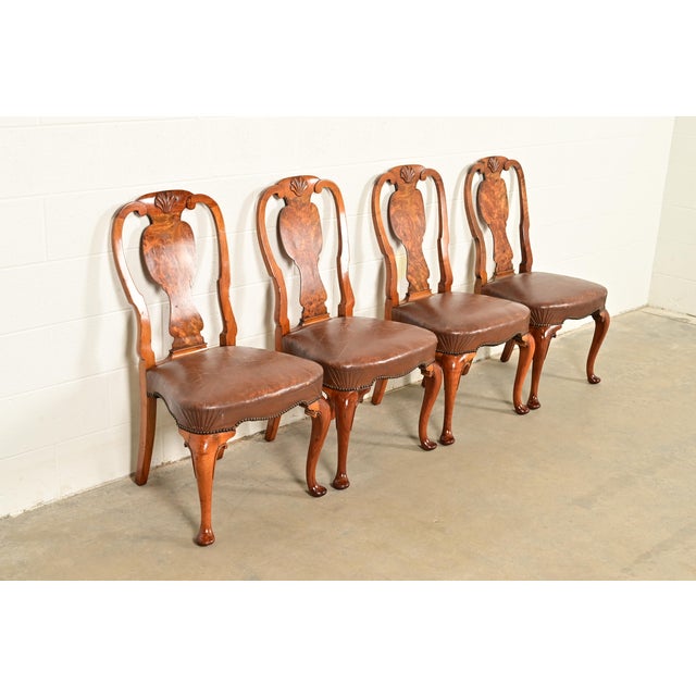 Baker Furniture Company Antique English Queen Anne Burl Wood Dining Chairs, Circa 1860s For Sale - Image 4 of 13