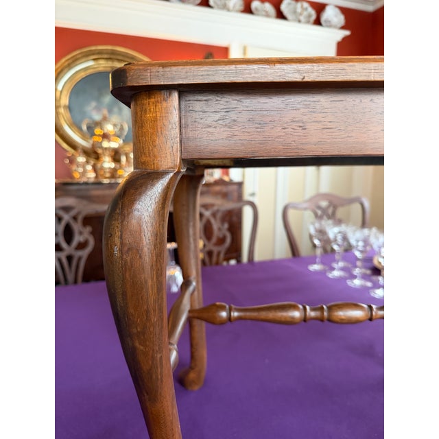 Wood Vintage Walnut Cane Seat Cabriole Leg Spindle Stretcher Piano Bench With Cushion For Sale - Image 7 of 12