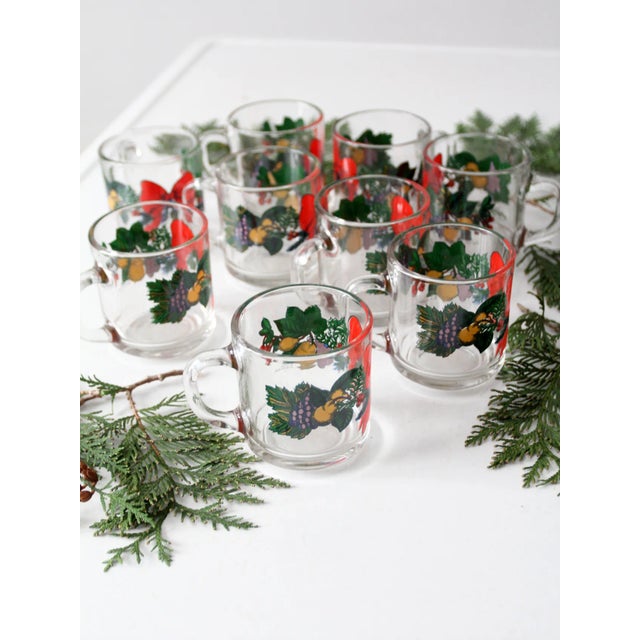 Vintage Anchor Hocking Glass Christmas Mugs Set of 9 For Sale - Image 9 of 12