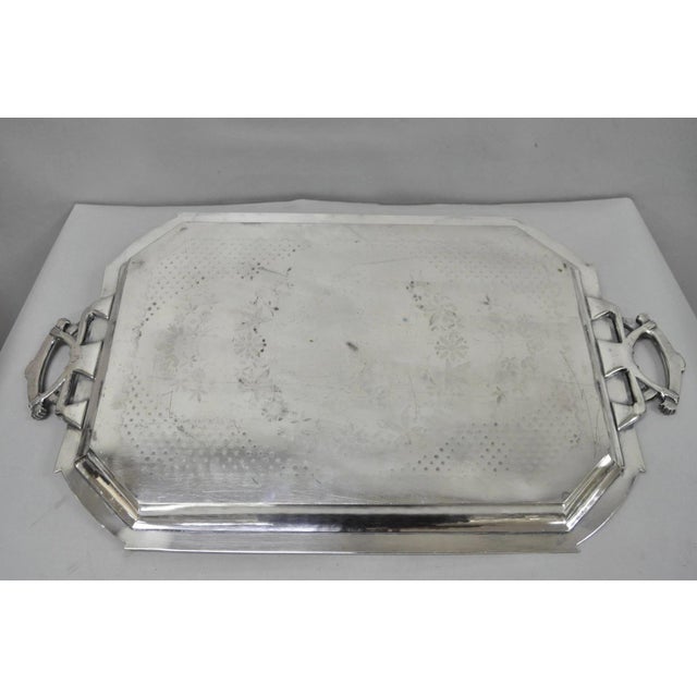 Antique Rogers Smith & Co Art Nouveau Large Silver Plated Crane Bird Etched Tray For Sale - Image 16 of 18