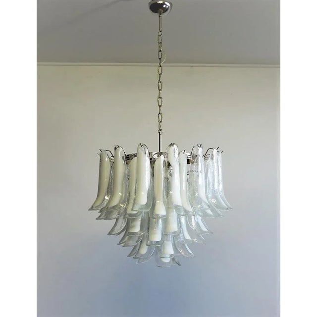 Vintage Italian Murano Chandelier with 53 Transparent Lattimo Glass Petals from Mazzega, 1982 For Sale - Image 9 of 13