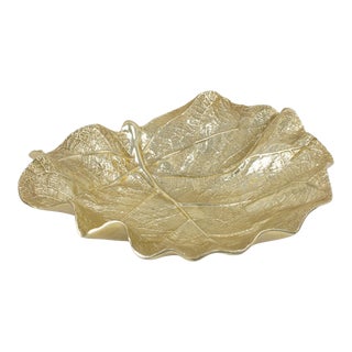Virginia Metalcrafters Large Sea Grape Leaf Brass Bowl Dish Centerpiece, 1949 For Sale
