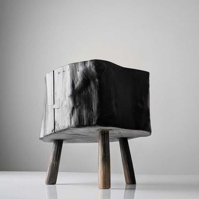 Wabi-Sabi Stool in Black Ebonized Wood with Butterfly Joints, 1990s For Sale - Image 15 of 15