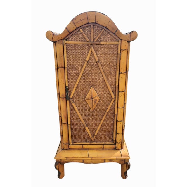 Wood Vintage Bamboo Pagoda 3 Shelf Palm Beach Regency Style Boho Storage Cabinet For Sale - Image 7 of 10