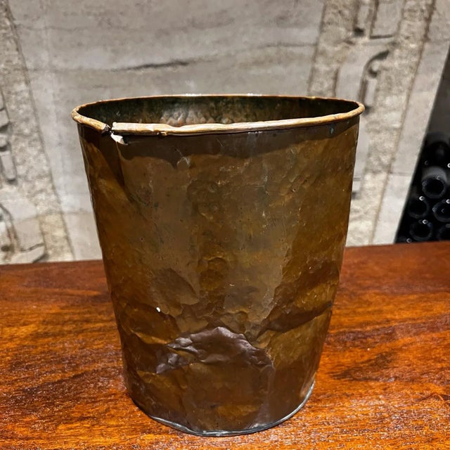 Antique Patinated Copper Pot Distressed Bucket For Sale In San Diego - Image 6 of 9