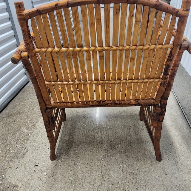 Wood Vintage Natural Tortoise Bamboo Lounge Armchair | Coastal Boho Chinoiserie Accent Chair For Sale - Image 7 of 8