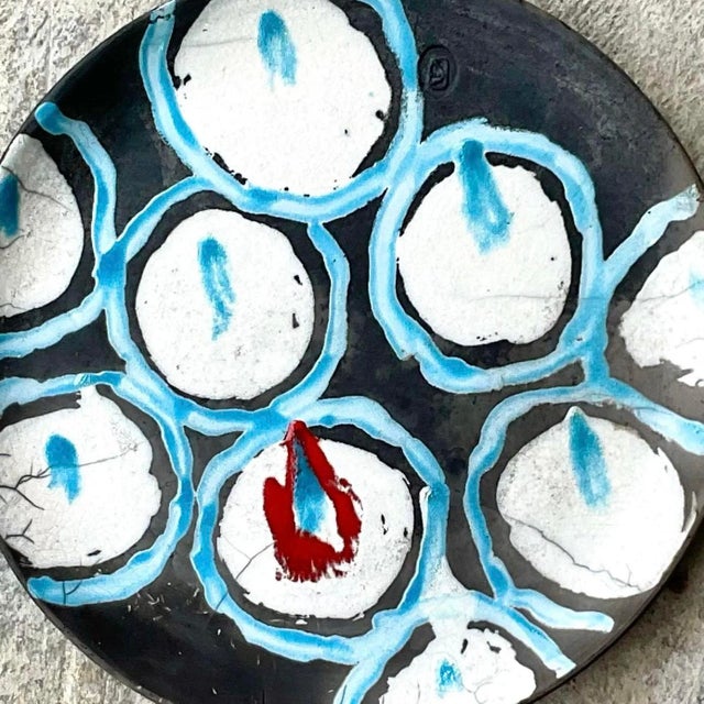Vintage Hand Painted Signed Studio Pottery Charger For Sale - Image 9 of 14