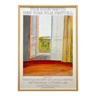 David Hockney Vintage 1981 Lithograph Print Framed Large New York Film Festival Poster " Window, Grand Hotel, Vittel " 1970 For Sale