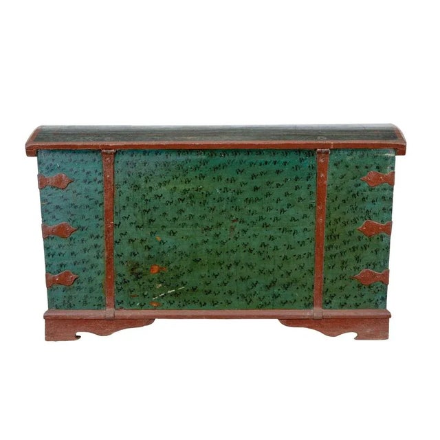 Wood Mid-19th Century Swedish Hand Painted Oak Coffer For Sale - Image 7 of 10