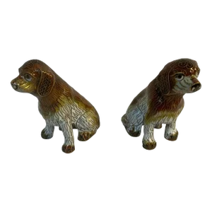 Pair of Early 20th Century Cloisonné Spaniel Dog Figurines