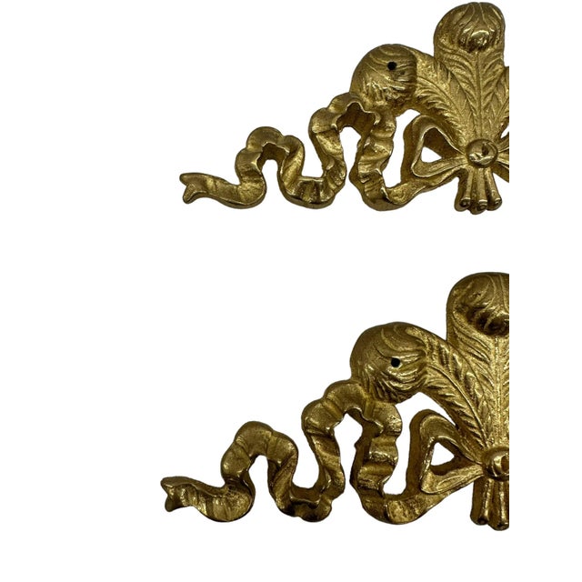 Pair of Vintage Solid Brass Bow Swag Wall Hangings For Sale - Image 4 of 7