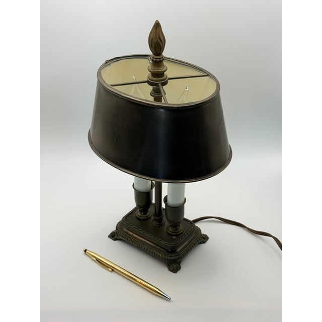 Vintage French Bouillotte Style Two-Light Desk Lamp With Black Tole Shade For Sale - Image 4 of 7