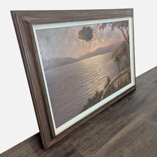 Coastal Vintage Mediterranean Coastal Sunset Oil Painting Signed J. Andre For Sale - Image 3 of 11