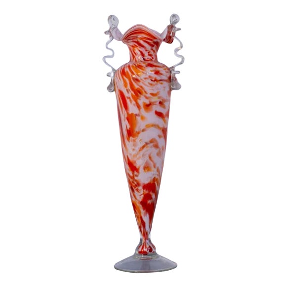 Vintage Orange Murano Glass Vase by Fratelli Toso, 1940s For Sale