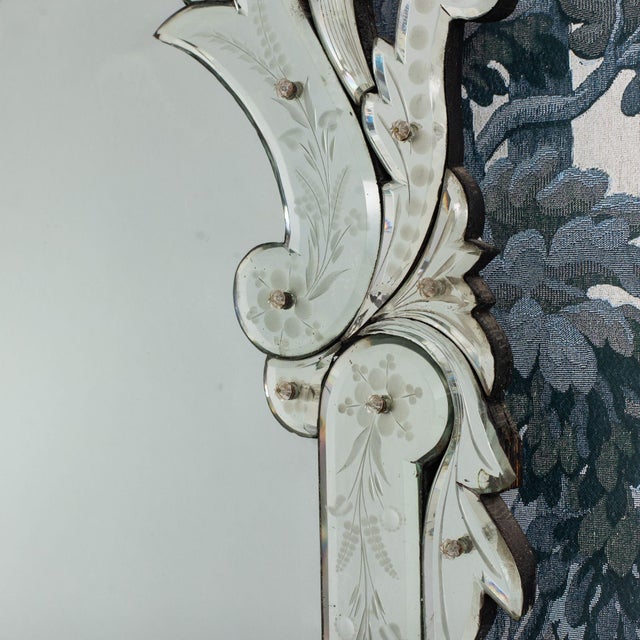 Glass Large 19th C. Venetian Reverse Etched Mirror With Original Beveled Mirror Plate For Sale - Image 7 of 18