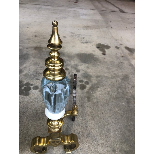 Glass Pair of St Clair Glass and Brass Andirons For Sale - Image 7 of 11