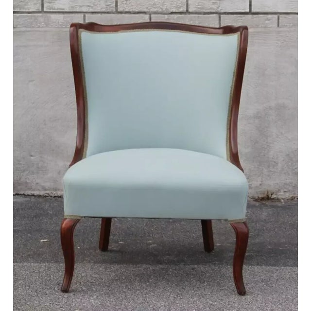 Regency 1940 Cherry Wood Set of 2 Armchairs Fully Refinished, Refurbished & New Upholstery Dimensions: Height: 35" Width:...