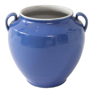 Blue Pottery Urn With Handles, France Mid 20th C. For Sale