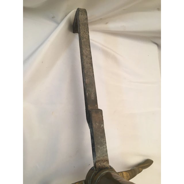 American 19thc American Classical Tall Brass Andiron Firedog Pair For Sale - Image 3 of 8