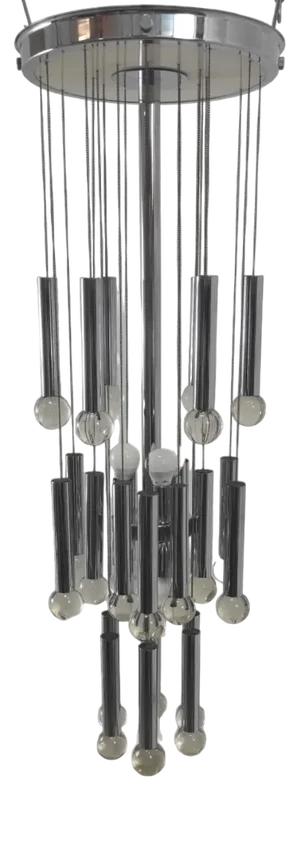 Chandelier with Chrome Tube and Glass Ball attributed to Gaetano Sciolari, Italy, 1970s