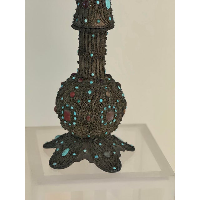 Pair of Bejeweled Silver Plate Hookah For Sale - Image 4 of 5