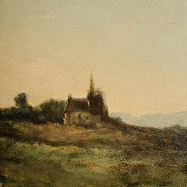 Textile Henri-Joseph Harpignies (French 1819-1916) "Lonely Church" Oil on Canvas Signed and Dated '11 For Sale - Image 7 of 10
