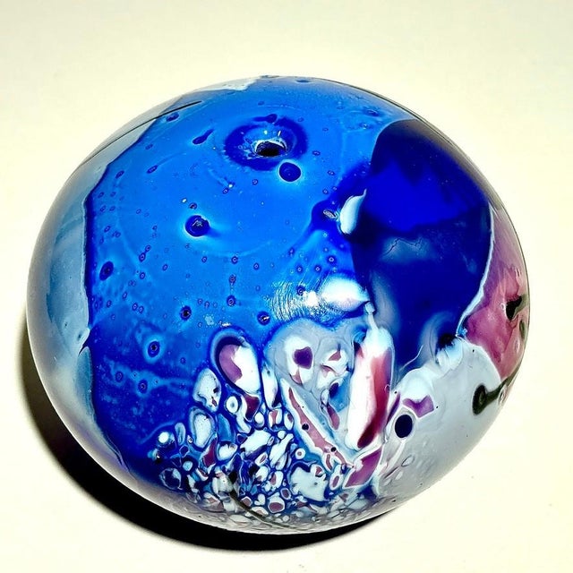 1990s Studio Art Glass Cobalt Oil Lamp Measures 5"Wide Artist Signed 1990-2000s For Sale - Image 5 of 9