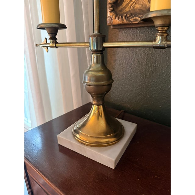 Vintage French Brass & Marble Bouillotte Lamp – Twin Arrow / Archer Table Lamp With Clip-on Shades For Sale - Image 10 of 11