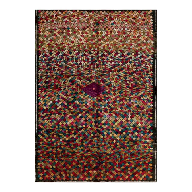 1930s Multicolor Diamond Antique Jerusalem Rug 4'11" X 7' Handknotted Wool Carpet For Sale