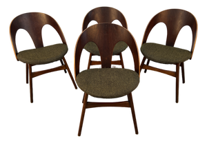 Set of Four Unique Mid-Century Bentwood Dining Chairs