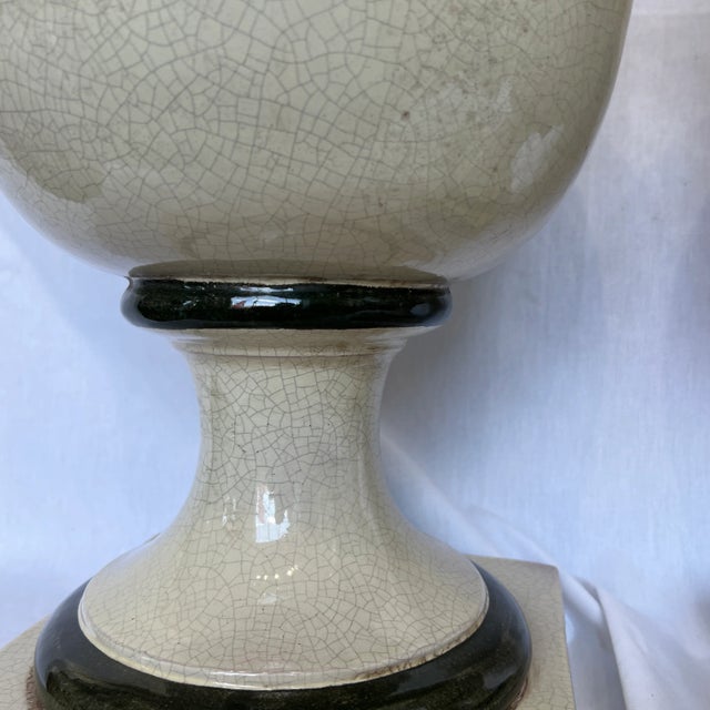 1990s Large Italian Hand Painted Urn With Lid, Featuring Olive Flower Design - a Pair For Sale - Image 9 of 13