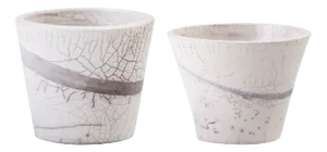 Japanese Minimalist White Crackle Raku Bowls from Laab Milano, Set of 2