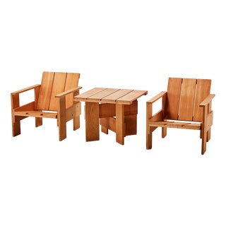 Crate Chairs and Table by Gerrit Rietveld for Cassina, 1979, Set of 3 For Sale
