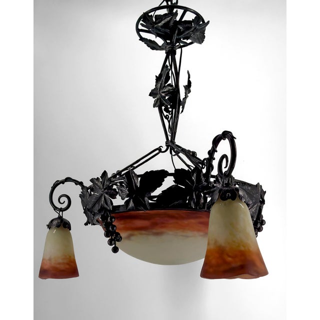 Art Deco Chandelier in Wrought Iron and Blown Glass from Muller Frères Lunéville, France, 1920s For Sale - Image 3 of 18