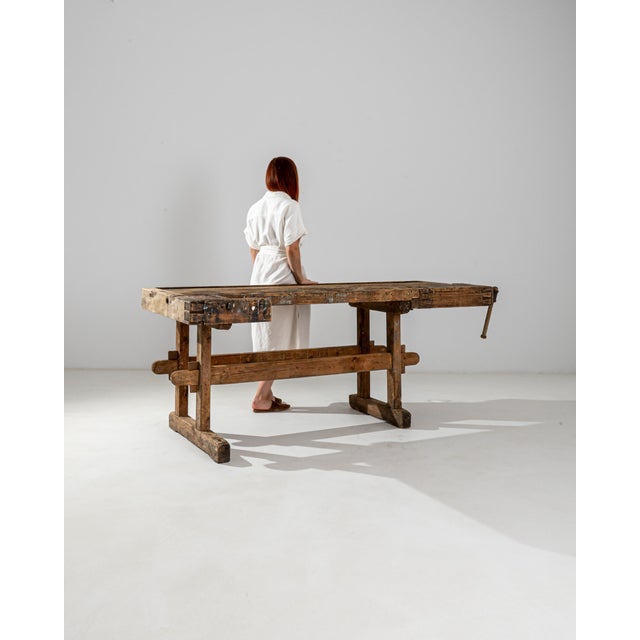 Wood Early 20th Century Antique Central European Carpenter’s Bench For Sale - Image 7 of 12