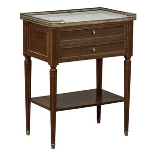 French Louis XVI Mahogany Carrara Marble Top End Table For Sale
