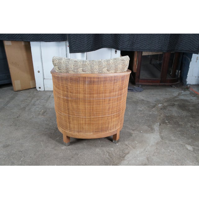 4 1980s Mid Century Modern Attributed to Antonio Citterio Flexform Mozart Walnut Rattan Arm Chairs For Sale - Image 9 of 16