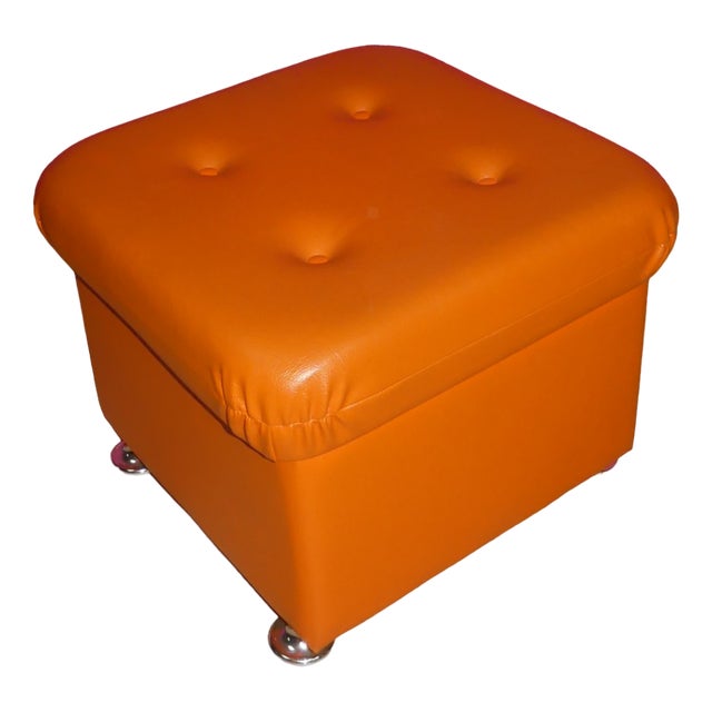 Orange Leatherette Stool, 1970s For Sale