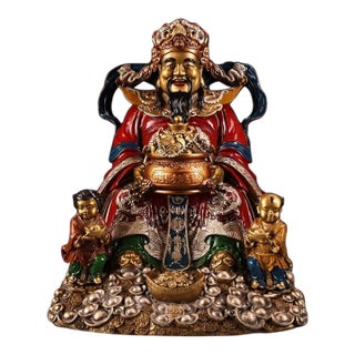Late 19th Century Polychrome Bronze God of Wealth Statue With Attendants, 4.2kg For Sale