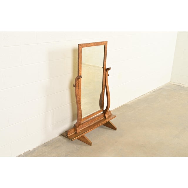 Mission Stickley Style Antique Mission Tiger Oak Arts & Crafts Full Length Cheval Floor Mirror, Circa 1920s For Sale - Image 3 of 10