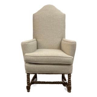Small Scale Antique Wing Chair With Bobbin Turned Front Legs and Stretcher For Sale